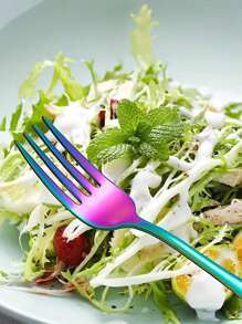 1/2Pcs Multifunctional Stainless Steel Colorful Salad Forks, Dessert Forks, Mirror Polished, Cutlery, Convenient , Dishwasher Safe, Suitable For Home Kitchens, Restaurants And Hotels, Kitchen Gadgets, Perfect Gifts For Housewarming And Dinner Parties