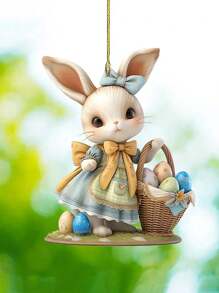 3 piezas Conejo de Pascua 2D de acrílico con huevos colgantes, para llavero, espejo retrovisor del coche, mochila, accesorio para colgar en manijas de puertas, decoraciones primaverales para el hogar y el jardín