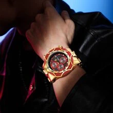 YaLaLusi 1 Piece Men's Bully Luxury Quartz Watch Personalized Big Wrist Watch Calendar Weekly Display Funky Hip Hop Style Watch Design IP Plating Wear-Resistant Oxidized Send Strap Remover Suitable For Daily Party Banquet Decorative Wear Best Choice Birthday Gift For Men Father Gifts