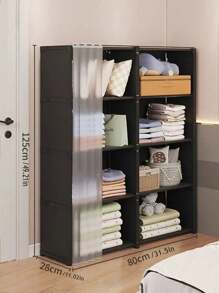 Organizador de almacenamiento con cortinas, estantería portátil negra, gabinete de almacenamiento multifuncional adecuado para oficina, dormitorio, baño, armario a prueba de polvo, de montaje sencillo, estantería abierta para dormitorio, partición, estantería de gran capacidad, decoraciones, decoración de festivales, decoración de habitaciones, decoración del hogar, decoración de dormitorios, para guardar vestidos, pantalones, zapatos, vaqueros, botas, faldas