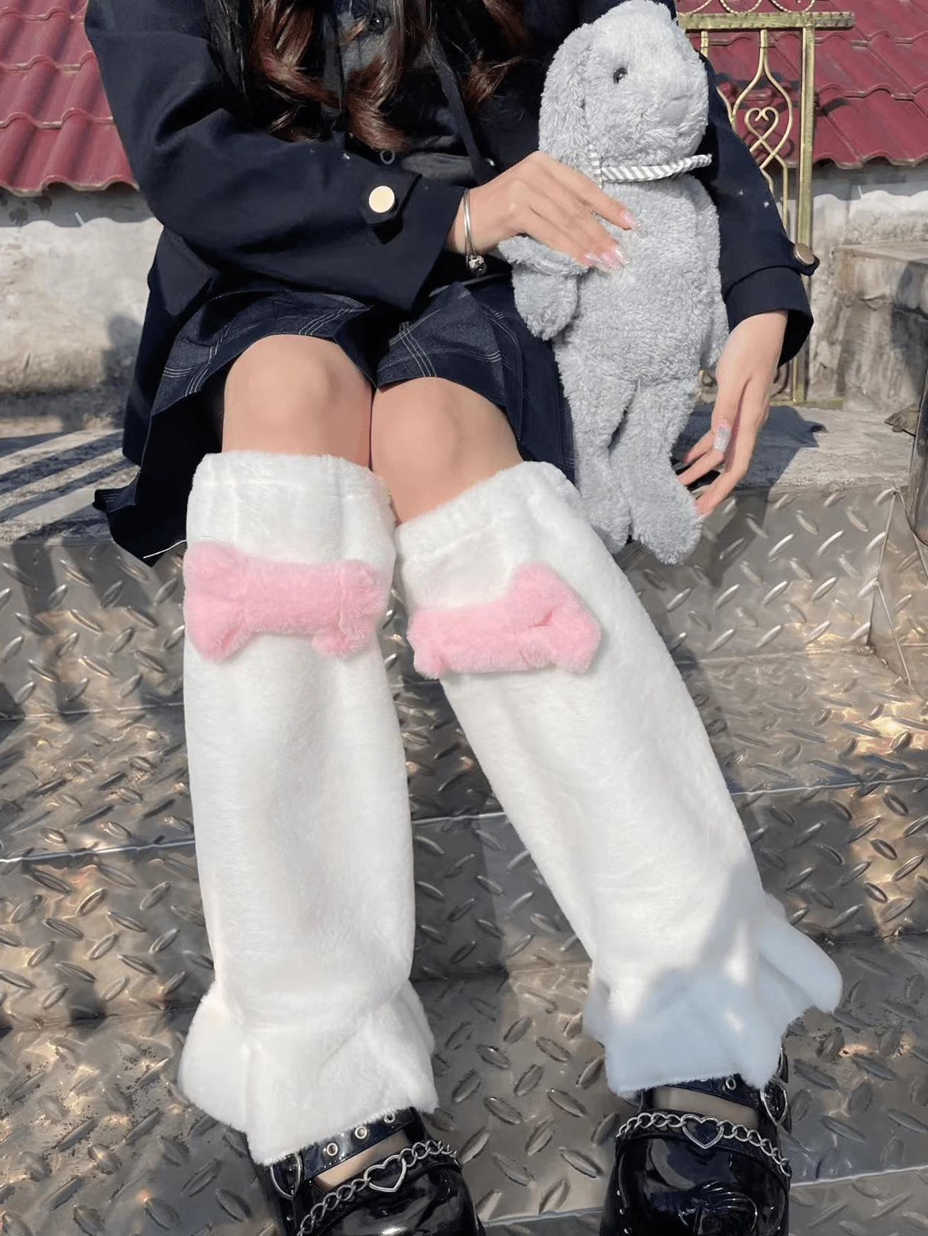 1 Đôi tất chân giữ ấm cho nữ có viền ren trang trí nơ, phong cách Lolita dễ thương - trắng - Xem 1