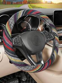 1 pieza Funda para volante bohemia sin forro interior, protector de volante de coche de material de lino, diseño hippie, antideslizante, transpirable, absorbente del sudor, se ajusta a volantes de 14,5-15,2 pulgadas, adecuado para automóviles y SUV del hogar
