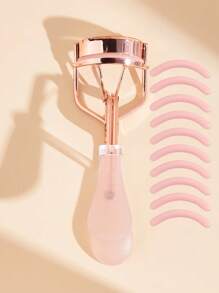 Set de 11 piezas, 1 pinza rizadora de pestañas con mango transparente color oro rosa + 10 almohadillas de repuesto, herramientas de belleza para uso profesional y doméstico, rizador de pestañas con almohadilla de repuesto, herramientas para rizar pestañas