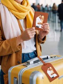 2 stuks gepersonaliseerde aangepaste fotobagagelabel + paspoorthoesset, geschikt voor bagage en handtas, draagbaar, multifunctioneel, lichtgewicht, modieus, kleurrijk, minimalistisch, schattig, vakantiesfeer/vakantie, minimalisme, basic felroze op maat, unieke ontdekking, wintermode, kerst-/vakantiecadeau, gepersonaliseerd cadeau voor vrouwen