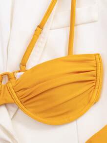New European & American Style Solid Color Bikini Set, Perfect For Beach Holiday, For Summer Vacation - Burnt Orange - View 3
