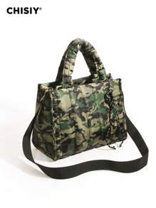 CHISIY Bolso de mano de lona con estampado de camuflaje verde, hecho a mano, con correa para el hombro, de gran capacidad, estilo casual y minimalista, unisex, adecuado para el trabajo, los viajes, las compras y los negocios, un regalo ideal para el Día de San Valentín y Año Nuevo, ideal para chaquetas de plumas de otoño/invierno