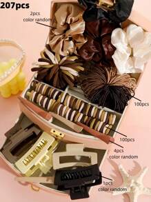 VBOOR 262 Pieces/Set Chocolate Color Hair Accessories Set, Including Hair Scrunchies, Square Gear Clip, Straight Clip, Hair Rope, Hair Bundle, Etc. - Suitable For Ladies And Girls, Daily Styling Essential - Elegant And Intellectual Headdress, Suitable For Daily Life And Party - 2025 New Fashion