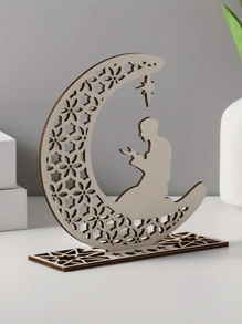 1 pièce Décoration en bois en forme d'étoile et de lune, support de bougie pour la maison, figurine artisanale en bois pour la décoration de la maison, la décoration de festival, le salon, le bureau, la chambre, l'entrée, le support de bougie d'ambiance pour la salle à manger