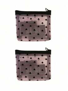 2pcs Mesh Heart Cosmetic Bag, Portable Zipper Toiletry Organizer, Perfect Lipstick Bag Coin Bag Carry-On Storage Bag,Especially Suitable For Travel Storage, Mini Heart-Shaped Lipstick Storage Bag((Random Printing)) Makeup Bag School Supplies Travel Essentials Make Up Bag Holiday Essentials Makeup Bags Makeup Pouch Makeup Organizer Holiday Winter Leopard Print Sausage Dog Women Gifts For Women - Multicolor - View 5