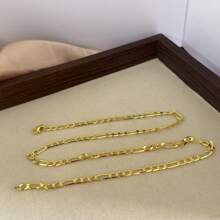 1pc 4mm Gold Plated Curb Link Chain Necklace, Fashion Unisex Single Chain For Daily Wear And Valentine's Day Gift,Mom,Mother,Mother's Day,Gift - Gold Single Chain - View 6
