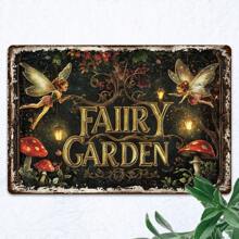 Cartel de metal vintage "Jardín de hadas" - 30.48x20.32 cm, perfecto para la decoración del hogar, la cocina, el bar y el arte de pared del baño