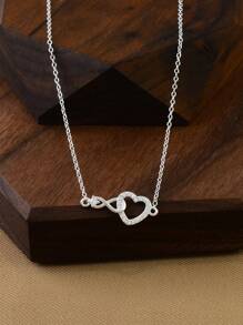 永恒时尚爱心吊坠项链S925纯银精致高端设计轻奢日常聚会休闲度假女士锁骨链 - 銀色 - 查看 3