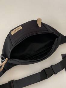 1pc Fashion Minimalist Solid Color Letter Print Adjustable Strap Zipper Closure Chest Bag/Waist Bag, Casual Daily, Sporty, Travel, Street Style, Lightweight, Water-Resistant, Multi-Compartment Nylon Peach Tree, For Men Pouch Phone Bag - Black - View 11