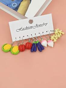 10pcs/30pcs Cross-Border New Dopamine Imitation Vegetable Series Resin Earring Set, Funny & Cute Pumpkin Ginger Eggplant Pea Peanut Earrings Pendants, Women Jewelry