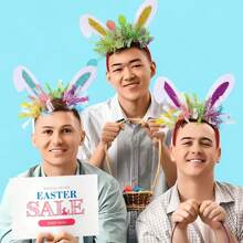 1 pieza Diadema con orejas de conejo de dibujos animados navideños, aro para el cabello con decoración de conejo para adultos en disfraces navideños