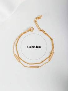 1条不锈钢镀金菱形串珠双层手链，适合日常佩戴、约会、派对等场合。 - 彩色 - 查看 2