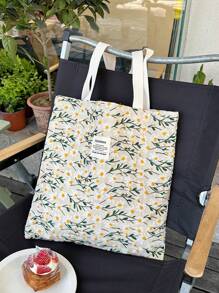 Linen Daisy Embroidered Canvas Tote Bag, Large Capacity Hand Held & Shoulder Bag