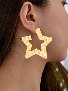 1 对时尚简约优雅法式金属星形耳钉，适合女士，适合通勤、日常佩戴和派对 - 彩色 - 查看 1