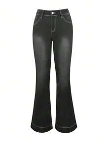 Women's Y2K Streetwear Low Waist Casual Denim Flare Pants, Back To School, Autumn