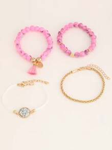 4 Women's Pink Wedding Season Marble Bracelet Sets, Gifts For Friends