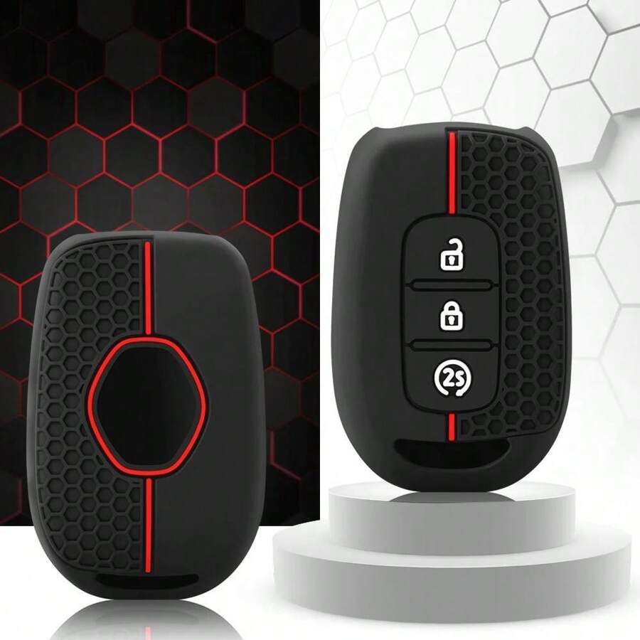 Custodia In Silicone Per Chiavi Auto 4 Pulsanti - Nero | Compatibile Renault Megane, Clio, Captur