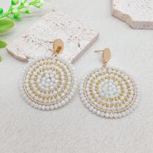 Pendientes de moda de estilo bohemio hechos a mano con diseño circular, pendientes de botón de acero inoxidable adecuados para uso diario o de fiesta de las mujeres