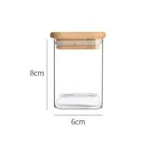 Frasco de almacenamiento de vidrio con tapa cuadrada de bambú, recipiente hermético transparente para granos de café, cereales, frutos secos