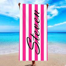 1 件定制条纹沙滩巾，带有个性化名称/文字，超强吸水游泳巾，舒适沙滩巾，时尚泳池巾，时尚瑜伽垫，沙滩配件，节日完美礼物，有多种尺寸可供选择，非常适合游泳、露营和旅行