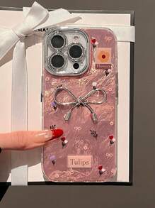 Joivida 蝴蝶结春季精致蓝色碎花金属 3D 蝴蝶结手机壳适用于 16 ProMax 新款、 15 Pro/14 Plus/13 奢华高端 11 女款 15 Pro 全覆盖带镜头膜 12/11 防摔保护套防水防震防刮 - 粉色 - 查看 4