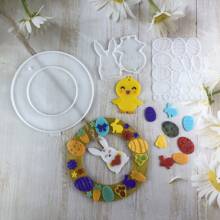 1 套复活节兔子和彩蛋花环悬挂硅胶模具 - X0112 - 查看 3