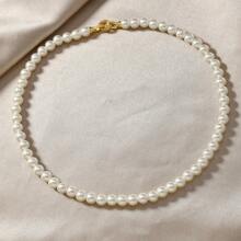 Modny francuski styl naszyjnik z pereł sztucznych - perły 8 mm, nadaje się do codziennego noszenia i jako prezent na Walentynki, mama, dzień matki, prezent - Biały - Zobacz 7