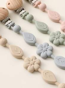 1pc Silicone Chupeta Clips Para Bebê, Flor Design Chupeta Clips, Macio Flexível Binky Clips Com Textura Para Bebê Menino E Menina - Bege - Ver 6