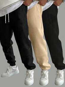 Pantaloni de jogging sport pentru bărbați, cu manșete cu șnur, pantaloni de sport ocazional pentru alergare în aer liber, de culoare uni, respirabili - Negru - Vizualizare 1