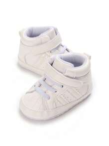 新生婴儿男孩/女孩高帮休闲白色绅士派对鞋，婴幼儿运动鞋