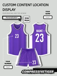 2pcs Personalized Basketball Jersey - Customizable Name And Number Print Short Sleeve T-Shirt + Shorts Co-Ord Dragon Pattern Quick-Drying Sweat-Absorbing Sports Set As Gift,Multi-Functional,Ornamental,Letter,Stylish,Modern,Colorful,Cute,Adorable,Casual,Custom,Personalised,Unique,Customized,Ideal Gifts For Him,Ideal Gifts For Her - Purple - View 1