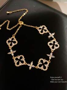 1 件奢华锆石花手链，精致新设计，多功能、可调节、高端时尚配饰 - 鏤空四葉花手鍊 - 查看 11