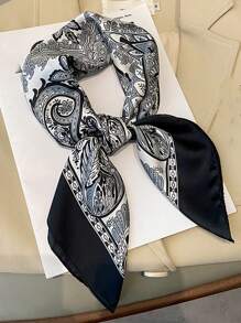 70cm Faux Silk Square Scarf For Women Bandana Beach Accessories Paisley Floral Print Neck Shawl, Headscarf, Suitable For Summer Beach For Dress - A - View 9