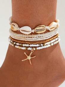 1 Set New Ocean Series Design Versatile 5-Star Braided Shell Beaded Chain Jewelry Set For Women