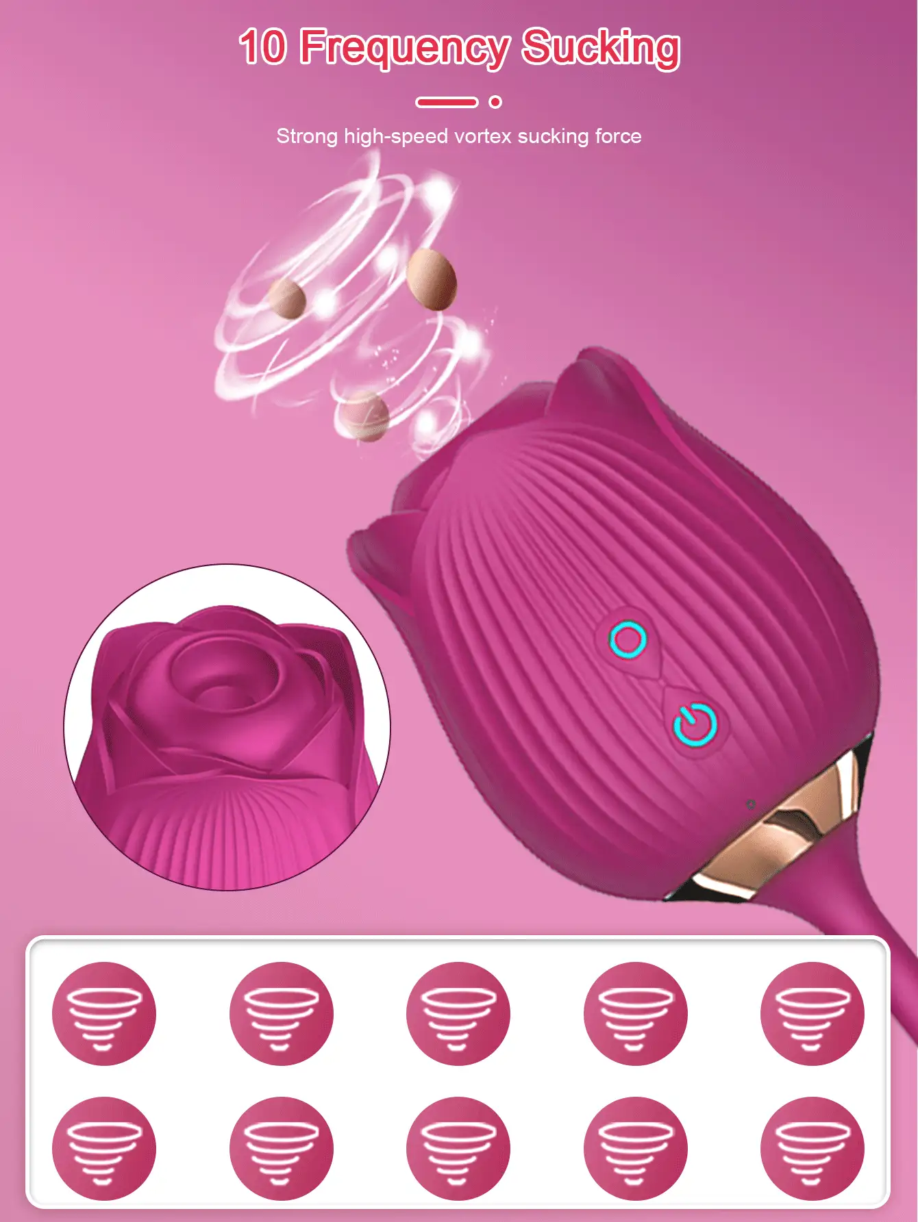 Juguete sexual vibrador para mujeres - Juguete sexual en forma de rosa con vibradores para estimular el punto G y 10 modos de succión para la estimulación clitoriana, de los pezones y anal, juguetes sexuales para adultos y máquinas sexuales para parejas