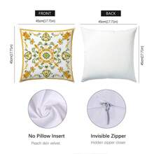 4pcs/Set Symmetric Yellow Floral Cushion Cover, Single-Sided Printed Peach Velvet Material, 45*45CM/18*18inch, Decorative Throw Pillow Case For Modern Fabric Sofa, Indoor Decor, Party Decor, Gift