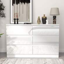 6 Dresser For Bedroom, High Gloss Dresser Organization And Storage Drawer Dresser, Makeup Organizer Dresser With Ample Storage Space, Modern Dresser For Bedroom, Hallway, Office - White - View 1