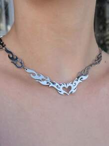 1 Stück Valentinstag Geschenke für Freundin Punk Silber-Farbener Cut Out Flammen Herz-Förmiger Anhänger für Frauen, Hip Hop Party Schmuck Geschenk