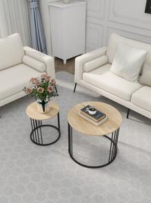 Nesting Coffee Table Set Of 2, Round Table, Morden End Side Table Night Stand For Bedroom Dining Room - Wood - View 8