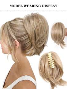 短直爪夹马尾辫接发，凌乱假发髻爪夹发片，女士凌乱发髻发圈，女孩（棕色混合灰金色） - 彩色 - 查看 7