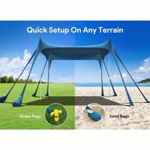 Osoeri Beach Tent, Camping Sun Shelter UPF50+ With 8 Sandbags, Sand Shovels, Ground Pegs & Stability Poles, Outdoor Shade Beach Canopy For Camping Trips, Fishing, Backyard Fun Or Picnics - Navy Blue - View 6
