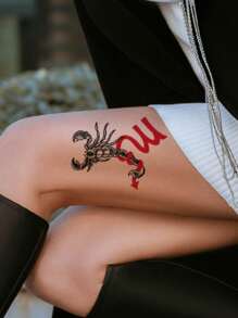 1pc Arrow, Letter, Black Scorpion Temporary Tattoo Sticker, Waterproof, Sweat-Resistant, Washable, Non-Reflective Faux Tattoo, Suitable For Fashion Enthusiasts On Thigh, Arm
