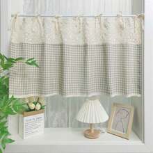 1件田园风格浅咖啡厨房窗帘小窗户窗帘小短窗帘纽扣装饰特殊设计门帘