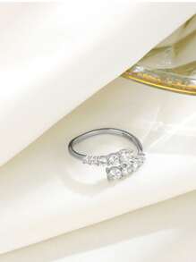 1pc S925 Sterling Silver Zirconia Sparkle Double Row Adjustable Open Ring For Women, Everyday Wear Unique Quality Personalized Gift