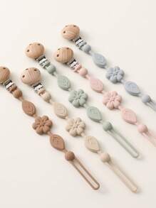 1pc Silicone Chupeta Clips Para Bebê, Flor Design Chupeta Clips, Macio Flexível Binky Clips Com Textura Para Bebê Menino E Menina - Bege - Ver 9