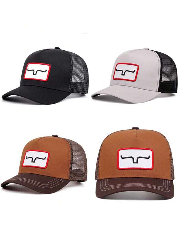 1 pieza Gorra de béisbol con bordado de símbolo minimalista, gorra de malla unisex para deportes al aire libre, eventos, estilo camionero estadounidense, moda hip hop